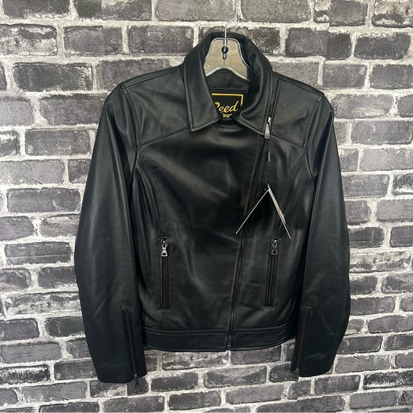 REED EST. 1950 Women's Jacket Genuine Lambskin Leather Biker Fashion Coat - Picture 5 of 16